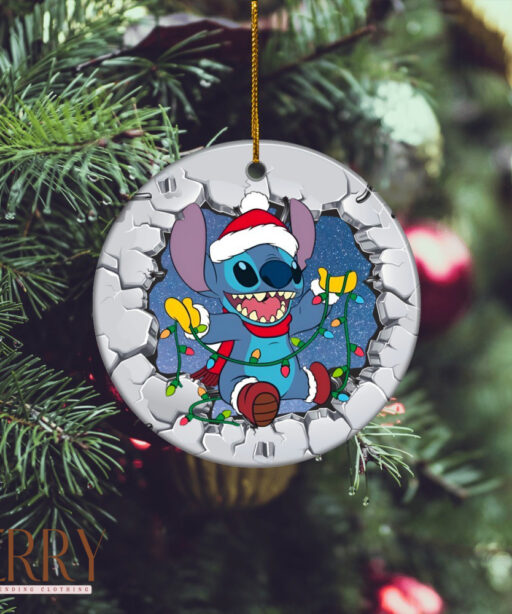 Stitch Christmas Decorations Ceramic Circle Ornament, Disney Christmas Ornaments, Disney Xmas Decorations