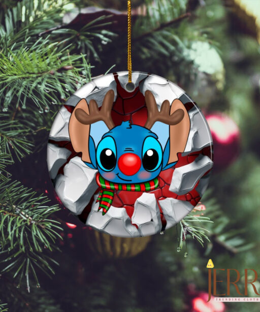 Stitch Reindeer Christmas Decorations Ceramic Circle Ornament, Disney Christmas Ornaments, Disney Xmas Decorations