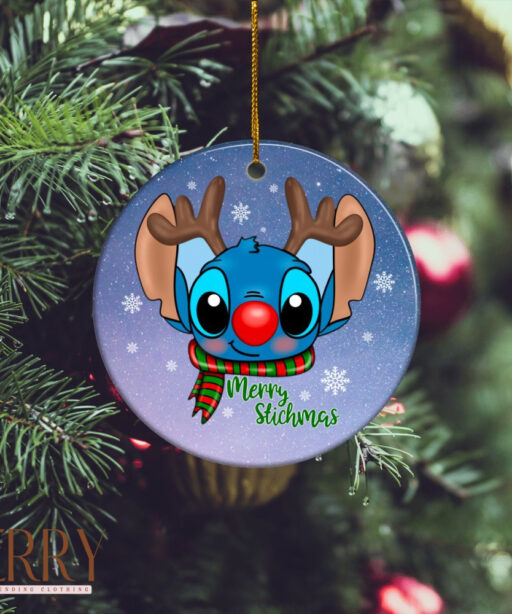 Stitch Reindeer Merry Christmas Decorations Ceramic Circle Ornament, Disney Christmas Ornaments, Disney Xmas Decorations