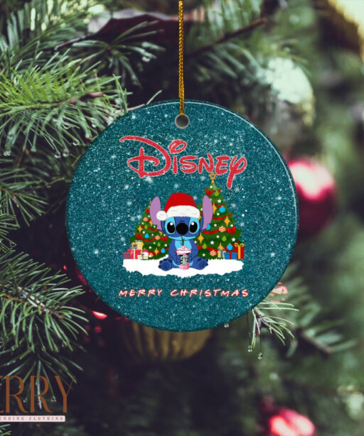 Stitch Twinkle Merry Christmas Disney Circle Ornament, Disney Christmas Ornaments, Disney Xmas Decorations