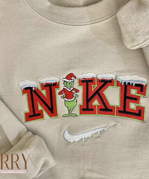 Vintage Embroidered Snow Nike Grinch Christmas Sweatshirt