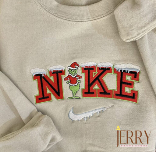 Vintage Embroidered Snow Nike Grinch Christmas Sweatshirt