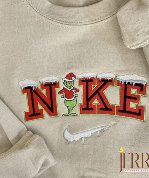 Vintage Embroidered Snow Nike Grinch Christmas Sweatshirt