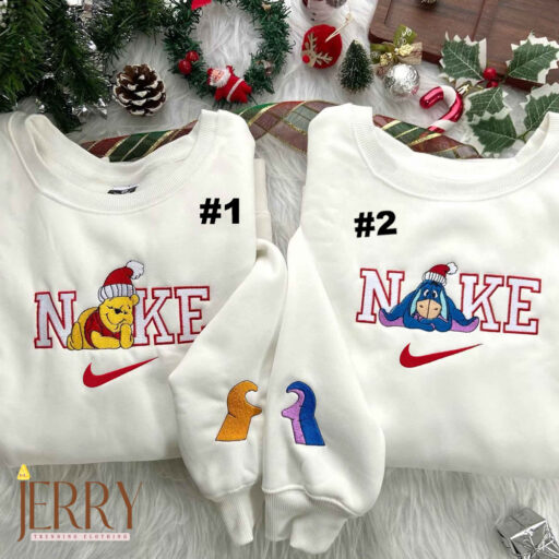 Winnie the Pooh And Eeyore Christmas Disney Nike Embroidered Sweatshirts