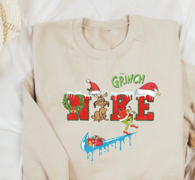 Drip Nike Grinch Stealing Presents Christmas Sweatshirt