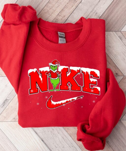 Full Red Nike Grinch Christmas Snow Sweatshirt