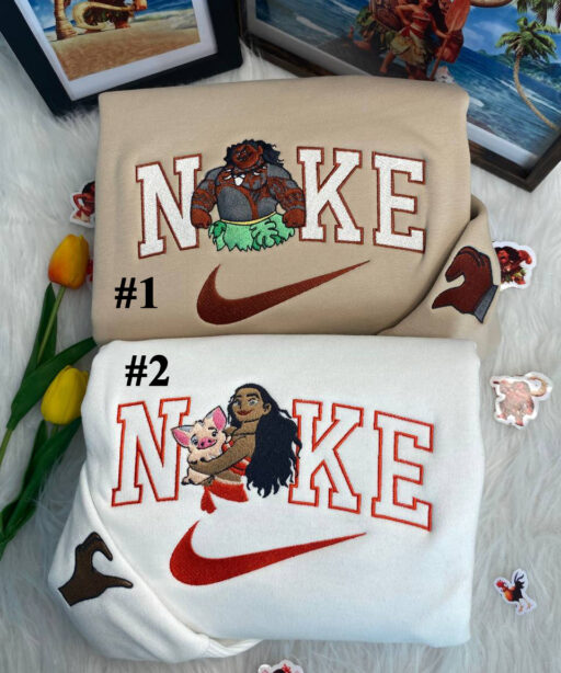 Moana And Maui Disney Nike Embroidered Sweatshirts