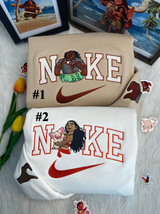 Moana And Maui Disney Nike Embroidered Sweatshirts
