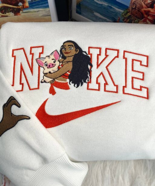 Moana And Maui Disney Nike Embroidered Sweatshirts