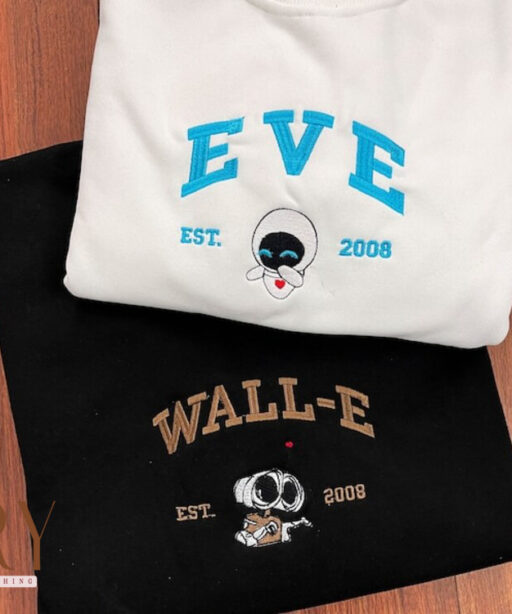 Wall-E and Eve Embroidered Crewneck, Wall-E Embroidered Sweatshirt, Vintage shirt, y2k embroidery Hoodie ECT011012