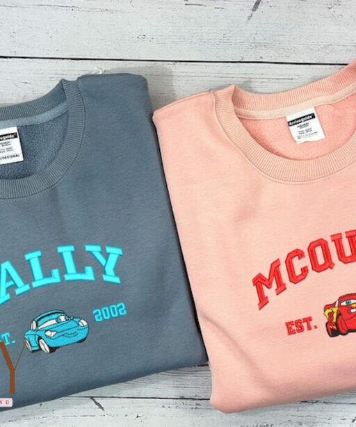 Mcqueen Sally Mater Embroidered Sweater, Couple Embroidered Sweatshirts, Cartoon Crewneck, Vintage shirt ECT0030405