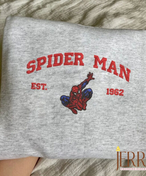 Superhero Spiderman Embroidered Shirt, Cartoon Embroidered Sweatshirts, Trending Crewneck, Spiderman shirt, Embroidery Hoodie EH269