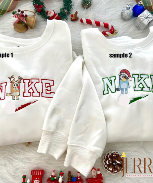Bluey And Bingo Christmas Nike Embroidered Sweatshirt, Xmas Gift For Family
