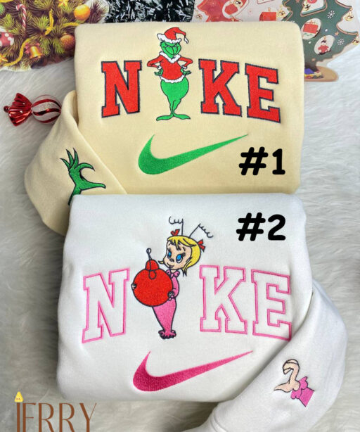 Cindy Lou Who And Grinch Christmas Nike Embroidered Sweatshirt