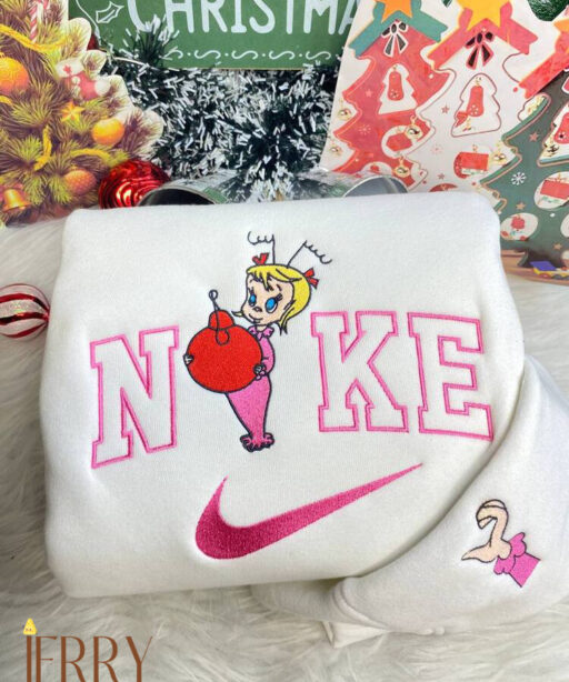 Cindy Lou Who And Grinch Christmas Nike Embroidered Sweatshirt