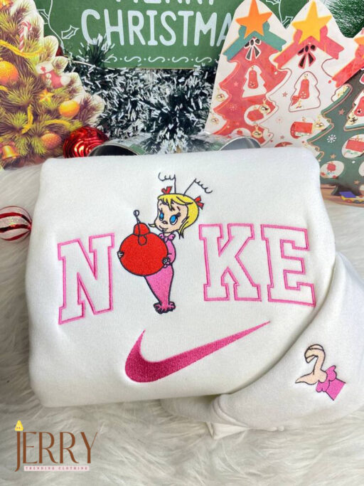 Cindy Lou Who And Grinch Christmas Nike Embroidered Sweatshirt