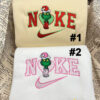 Cute Grinch Couple Nike Embroidered Sweatshirt, Xmas Gift for Couple