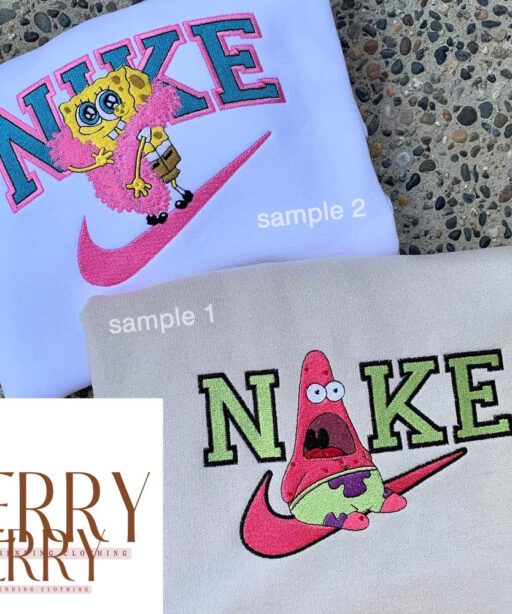 Cute SpongeBob And Patrick Nike Embroidered Sweatshirt