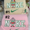 Grinch Boy And Grinch Girl Christmas Nike Embroidered Sweatshirt, Xmas Gift for Family