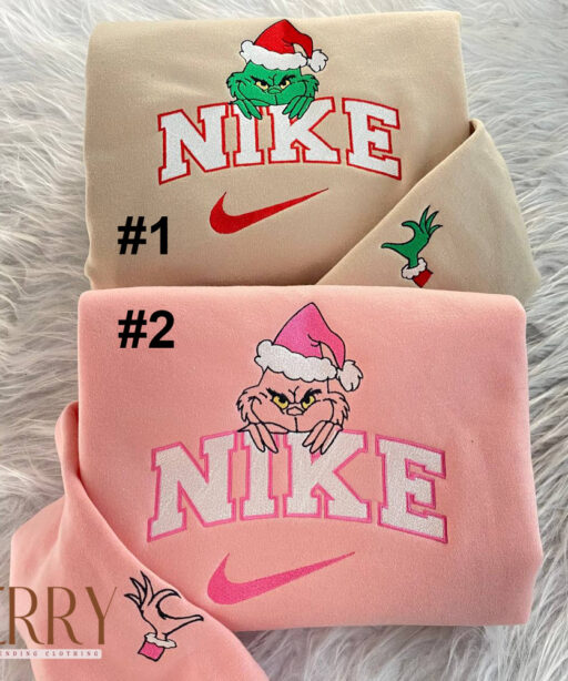 Grinch Couple Christmas Nike Embroidered Sweatshirt