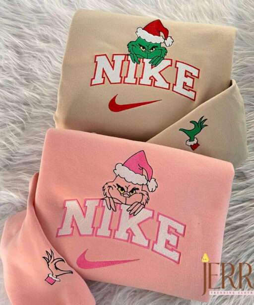 Grinch Couple Christmas Nike Embroidered Sweatshirt