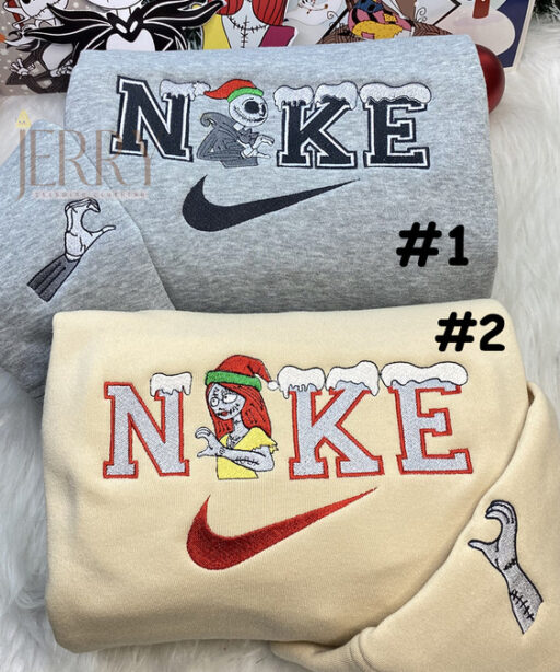 Jack And Sally Christmas Nike Embroidered Sweatshirt, Best Gift For Couple