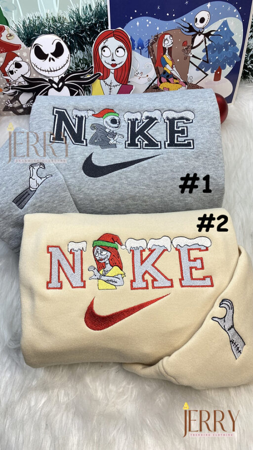 Jack And Sally Christmas Nike Embroidered Sweatshirt, Best Gift For Couple