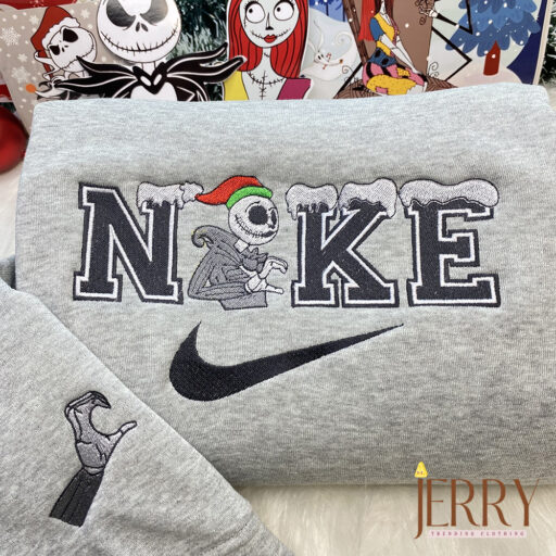 Jack And Sally Christmas Nike Embroidered Sweatshirt, Best Gift For Couple