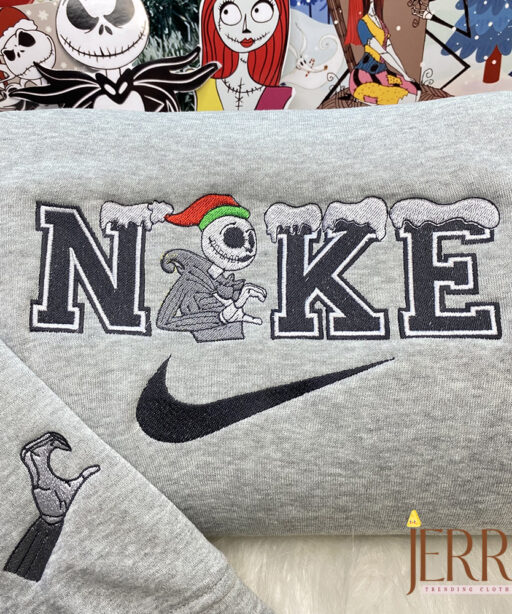 Jack And Sally Christmas Nike Embroidered Sweatshirt, Best Gift For Couple