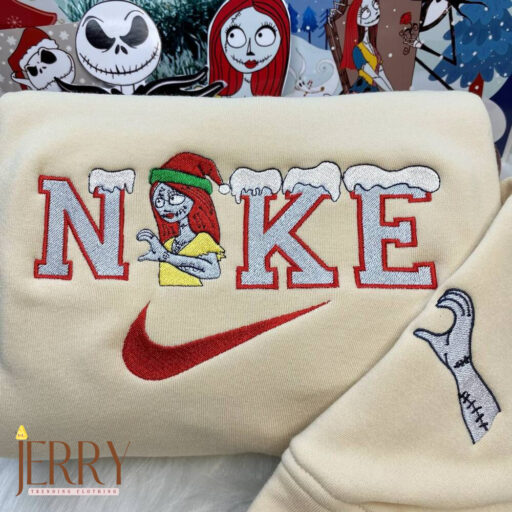 Jack And Sally Christmas Nike Embroidered Sweatshirt, Best Gift For Couple