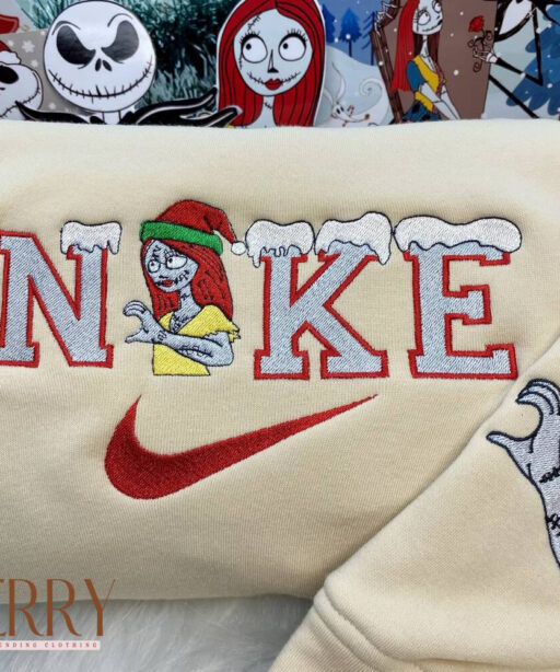 Jack And Sally Christmas Nike Embroidered Sweatshirt, Best Gift For Couple