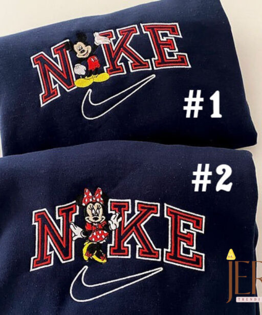 Mickey And Minnie Couple Disney Nike Embroidered Sweatshirt