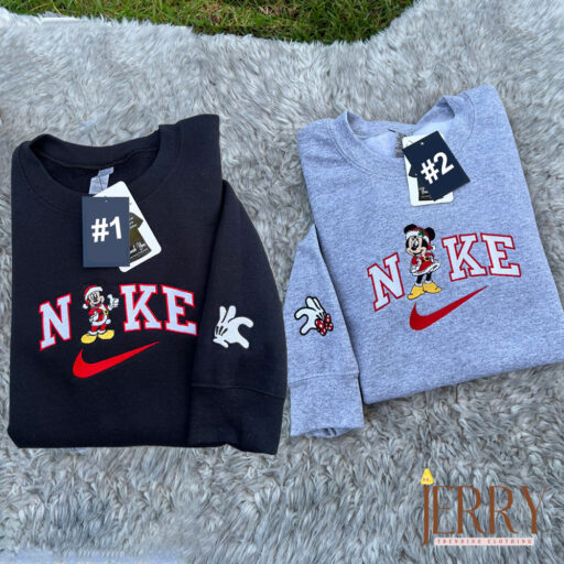 Mickey And Minne Disney Christmas Nike Embroidered Sweatshirt