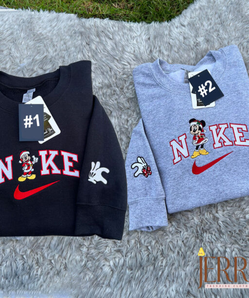 Mickey And Minne Disney Christmas Nike Embroidered Sweatshirt