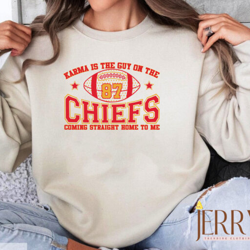 Retro Taylor Swift Travis Kelce Karma Is The Guy On The Chiefs Sweatshirt, Karma Sweatshirt