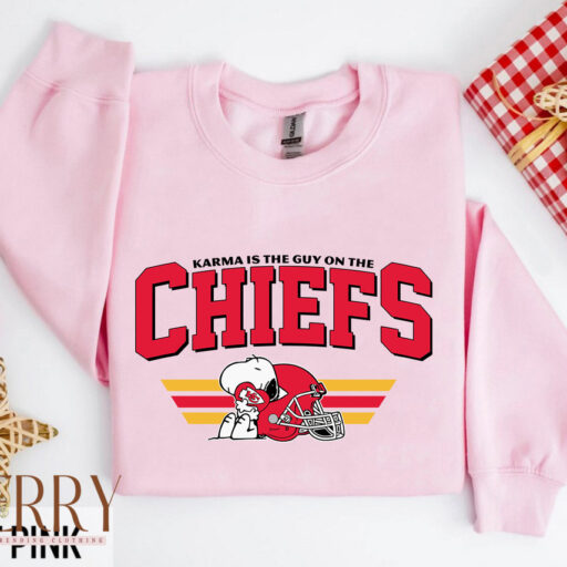 Retro Taylor Swift Travis Kelce Snoopy Karma Is The Guy On The Chiefs Sweatshirt, Karma Taylor Swift Sweatshirt