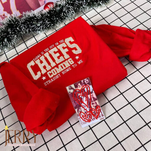 Vintage Karma Is The Guy On The Chiefs Taylor Swift Embroidered Sweatshirt , Travis Kelce Kansas City Chiefs Embroidered Sweatshirt