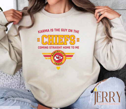 Vintage Karma Is The Guy On The Chiefs Taylor Travis Kelce Sweatshirt, Karma Taylor Swift Sweatshirt