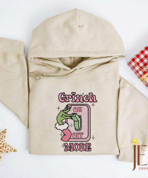 Grinch On Off Mode Christmas Embroidered Sweatshirt