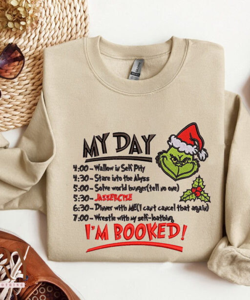 Grinch My Day IAm Booked Christmas Embroidered Sweatshirt