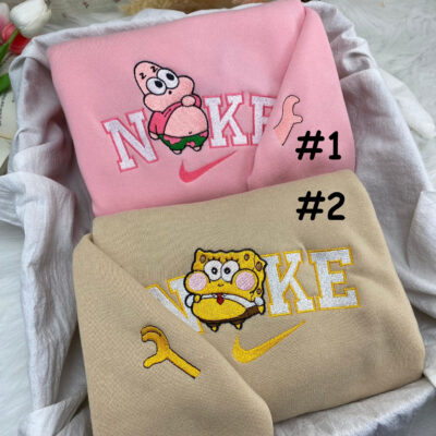 Cute Chibi Patrick Star And SpongeBob SquarePants Nike Embroidered