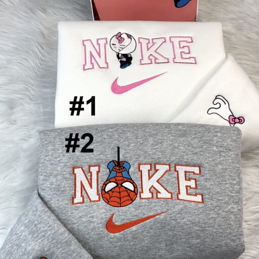 Spider Man and Hello Kitty As Gwen Stacy Disney Nike Embroidered Sweatshirt, Valentine Gift for Couple