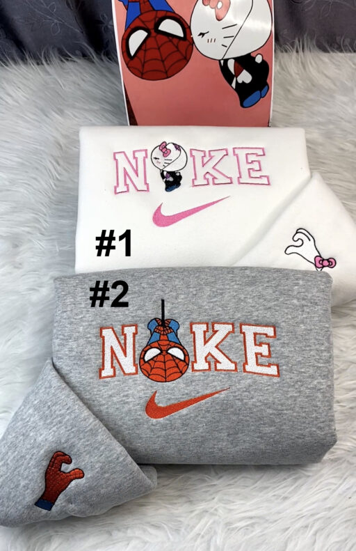 Spider Man and Hello Kitty As Gwen Stacy Disney Nike Embroidered Sweatshirt, Valentine Gift for Couple