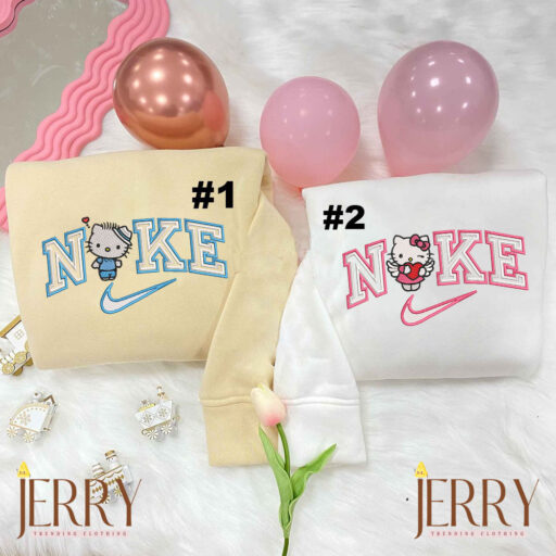 Hello Kitty And Dear Daniel Couple Nike Embroidered Sweatshirt, Matching Embroidered Hoodies