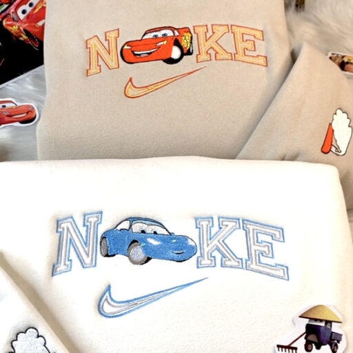 Lightning McQueen And Sally Disney Pixars Cars Nike Embroidered Sweatshirt, Valentines Day Gift For Couple