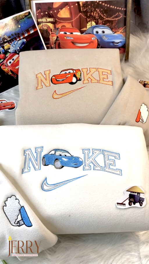 Lightning McQueen And Sally Disney Pixars Cars Nike Embroidered Sweatshirt, Valentines Day Gift For Couple