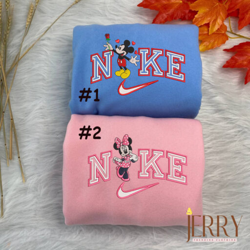 Mickey Mouse And Minnie Mouse Disney Nike Embroidered Sweatshirt, Matching Embroidered Hoodies