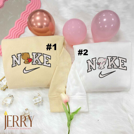 Milk And Mocha Nike Embroidered Sweatshirt, Valentines Day Gifts For Couples