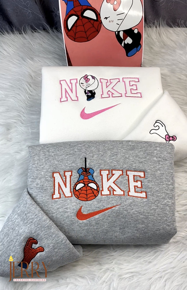 Spider Man and Hello Kitty As Gwen Stacy Disney Nike Embroidered Sweatshirt, Valentine Gift for Couple