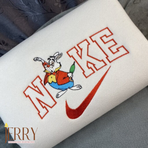 White Rabbit Alice in Wonderland Disney Nike Embroidered Sweatshirt